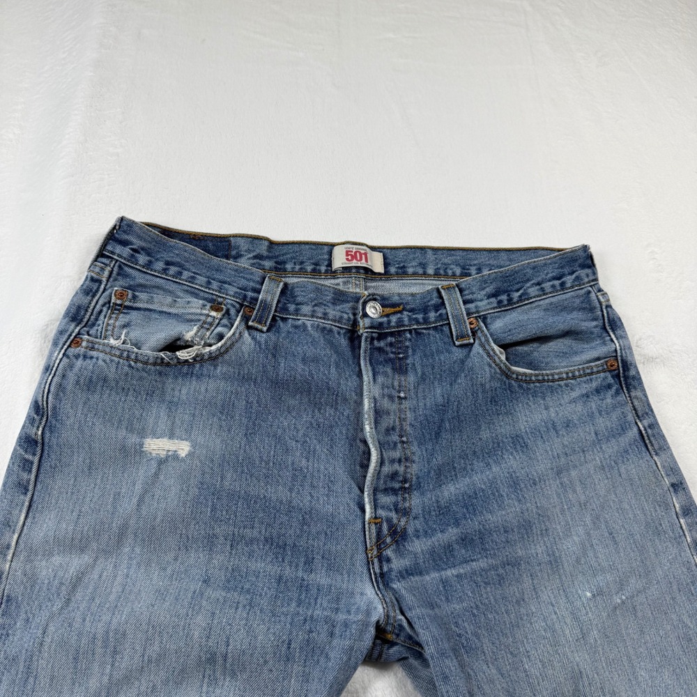 Levi's‎ 501 Original Fit Jeans Mens 36x34 Blue Good Distressed Straight Leg - Picture 4 of 12